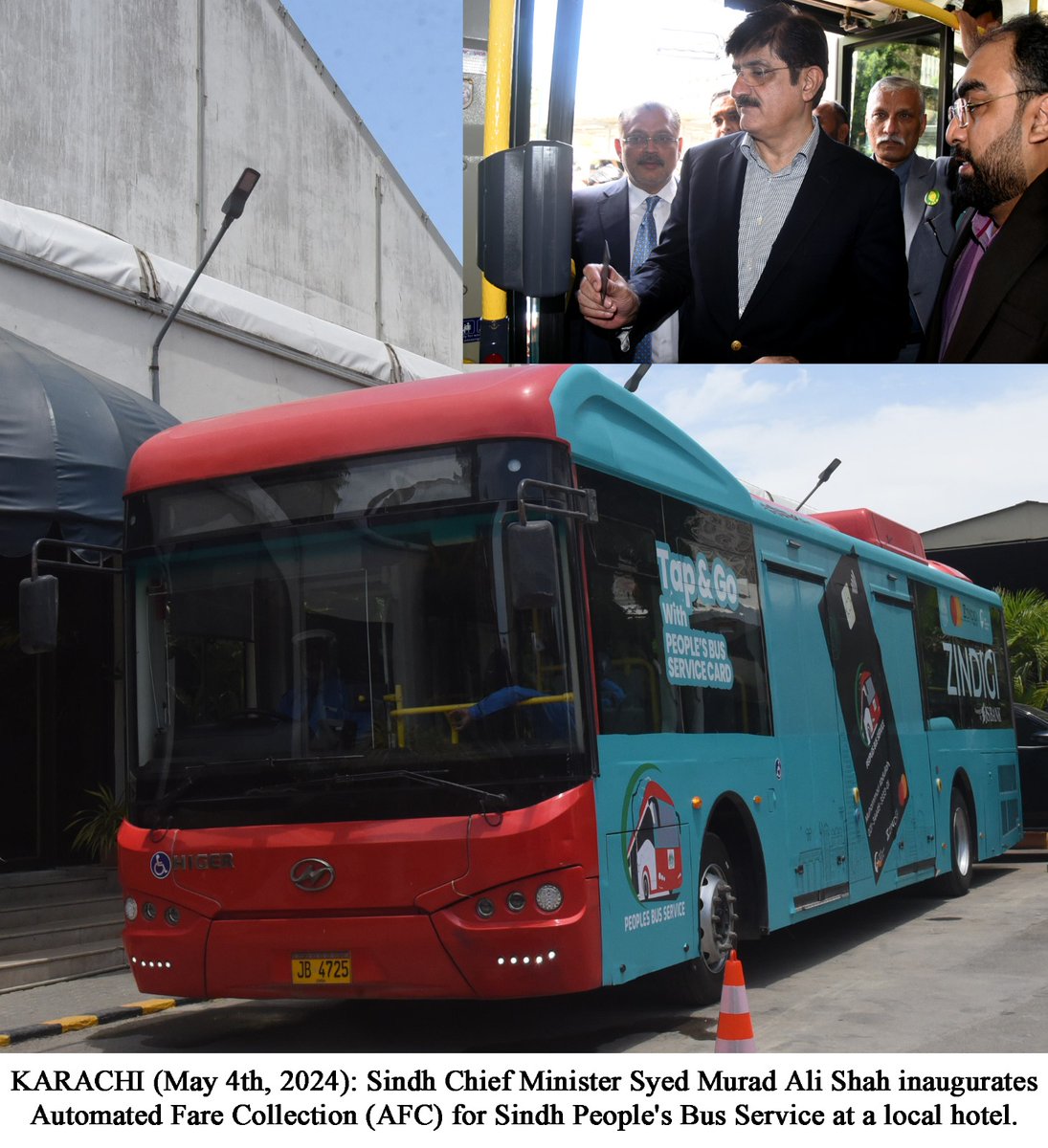 KARACHI (May 4th, 2024): Sindh Chief Minister Syed Murad Ali Shah inaugurated Automated Fare Collection (AFC) for Sindh People's Bus Service with a Fare Smartcard and by boarding the bus after punching the card.