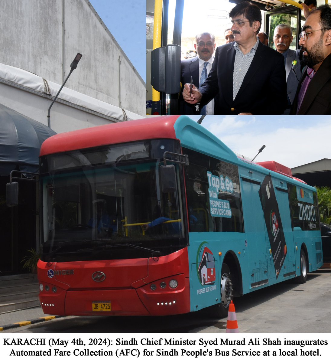 KARACHI (May 4th, 2024): Sindh Chief Minister Syed Murad Ali Shah inaugurated Automated Fare Collection (AFC) for Sindh People's Bus Service with a Fare Smartcard and by boarding the bus after punching the card. ❤❤       #PPPDigitalTharparkar       @BBhuttoZardari