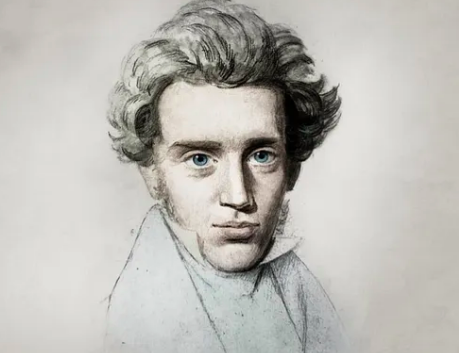 Søren Kierkegaard, who has been described as the first existentialist philosopher, was born OTD in 1813. He appears in Finnegans Wake as kirkeyaard; there's also an explicit mention of his first published book, 'enten eller, either or,' and various allusions to his work.