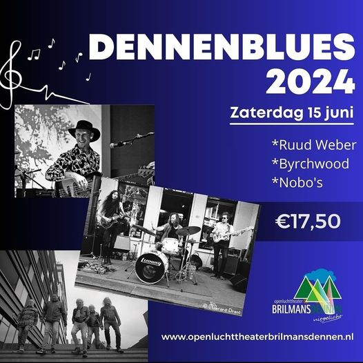 Ook dit jaar weer een Dennenblues bij het openluchttheater met Byrchwood, NOBO Bluesband en Ruud  Weber band. 
Kortom weer een superfijne blues avond op een geweldige  locatie. Voor kaarten:
openluchttheaterbrilmansdennen.nl/etn/dennenblue…