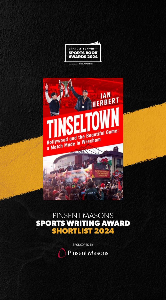 Thrilled that my Tinseltown book has been shortlisted for the @charlestyrwhitt @sportsbookawards for the Sports Writing Award. Such a privilege to receive this recognition and to be nominated alongside a fantastic list of titles. #CTSBA24 #ReadingForSport @headlinepg