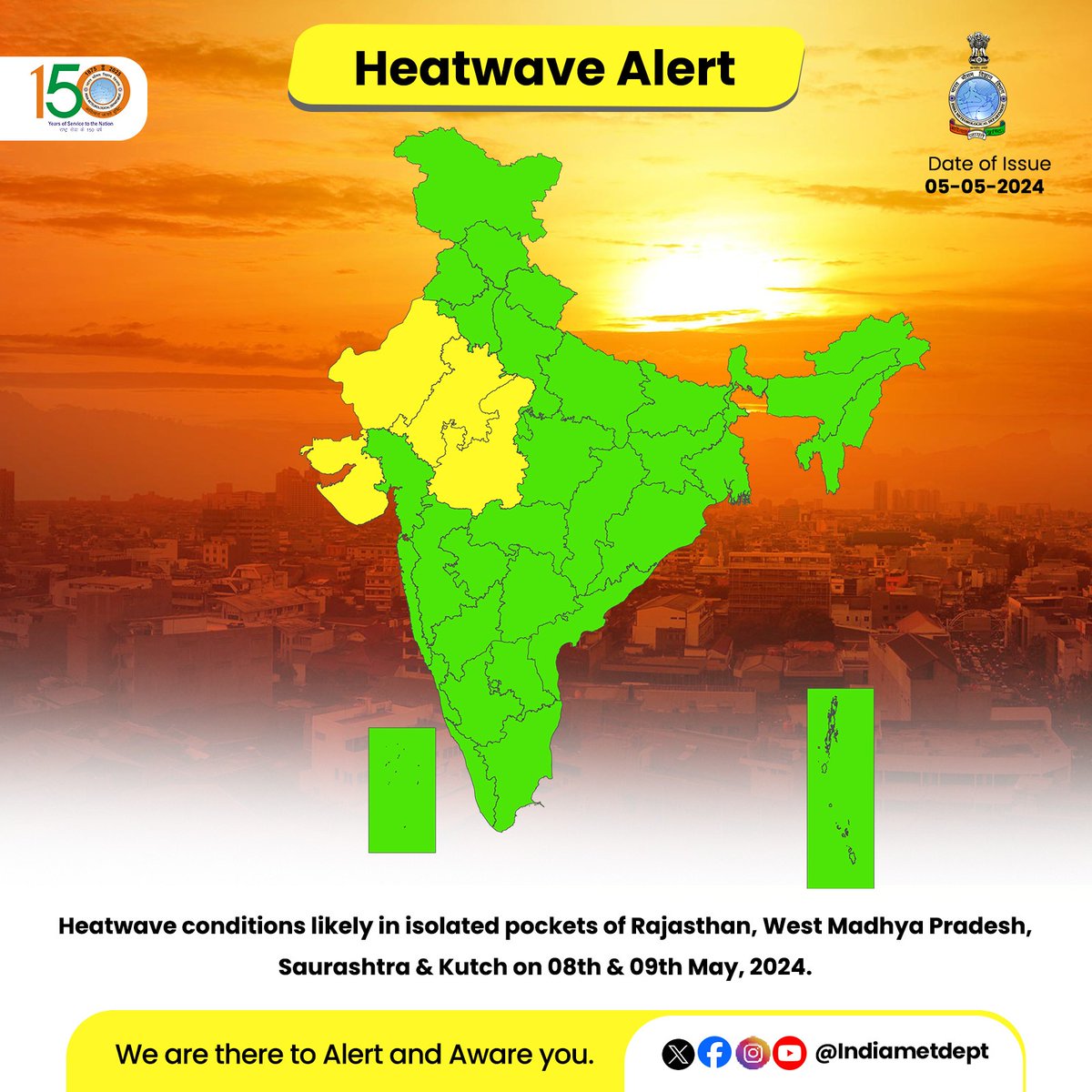 Heatwave conditions likely in isolated pockets of Rajasthan, West Madhya Pradesh, Saurashtra & Kutch on 08th & 9th May, 2024. #heatwavealert #heatwave #weatherupdate @moesgoi @DDNewslive @ndmaindia @airnewsalerts