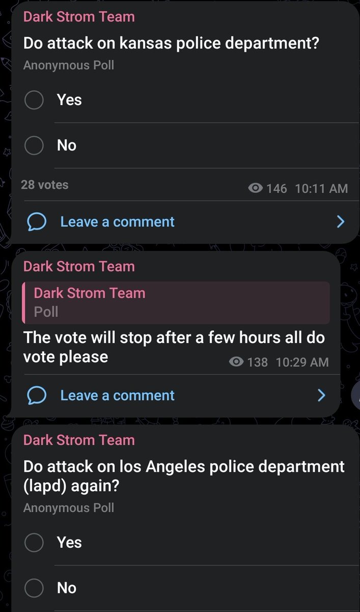 Darkstorm feeling confident after a successful DDoS on the LAPD website. Normally, these hacktivist groups have decided before they do the poll, so both Kansas City and the LAPD should expect DDoS attacks in the coming hours. #cybersecurity #infosec #KansasCity #LAPD #USA…