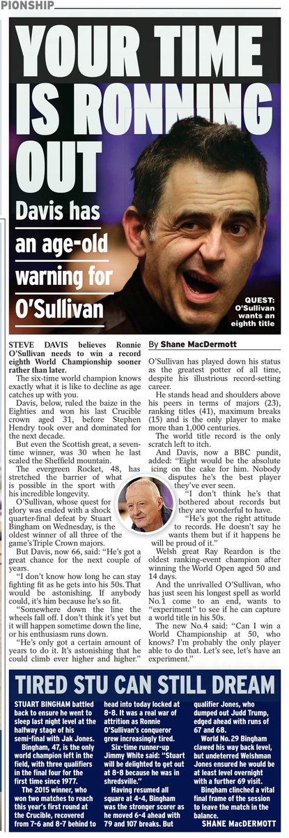 Snooker legend @SteveSnooker reckons @ronnieo147 needs to land another Crucible crown snooker rather than later @DailyStar_Sport @dailystar @MirrorSport @MirrorSportIE @DExpress_Sport @Daily_Express @IrishMirror @DailyMirror @dailymirrorni @_ShaneMacD