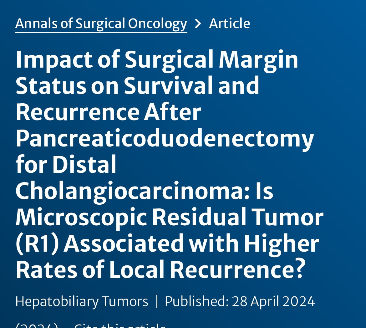 🗞️📣
Distal cholangiocarcinoma: Recurrence following pancreaticoduodenectomy
📃2 recent studies

1️⃣
🚨65% developes recurrence, 90% of those within 3 years
🚨22% distant-only metastasis
🚨Predictors of recurrence on multivariable analysis:
✔️female sex
✔️venous resection,…