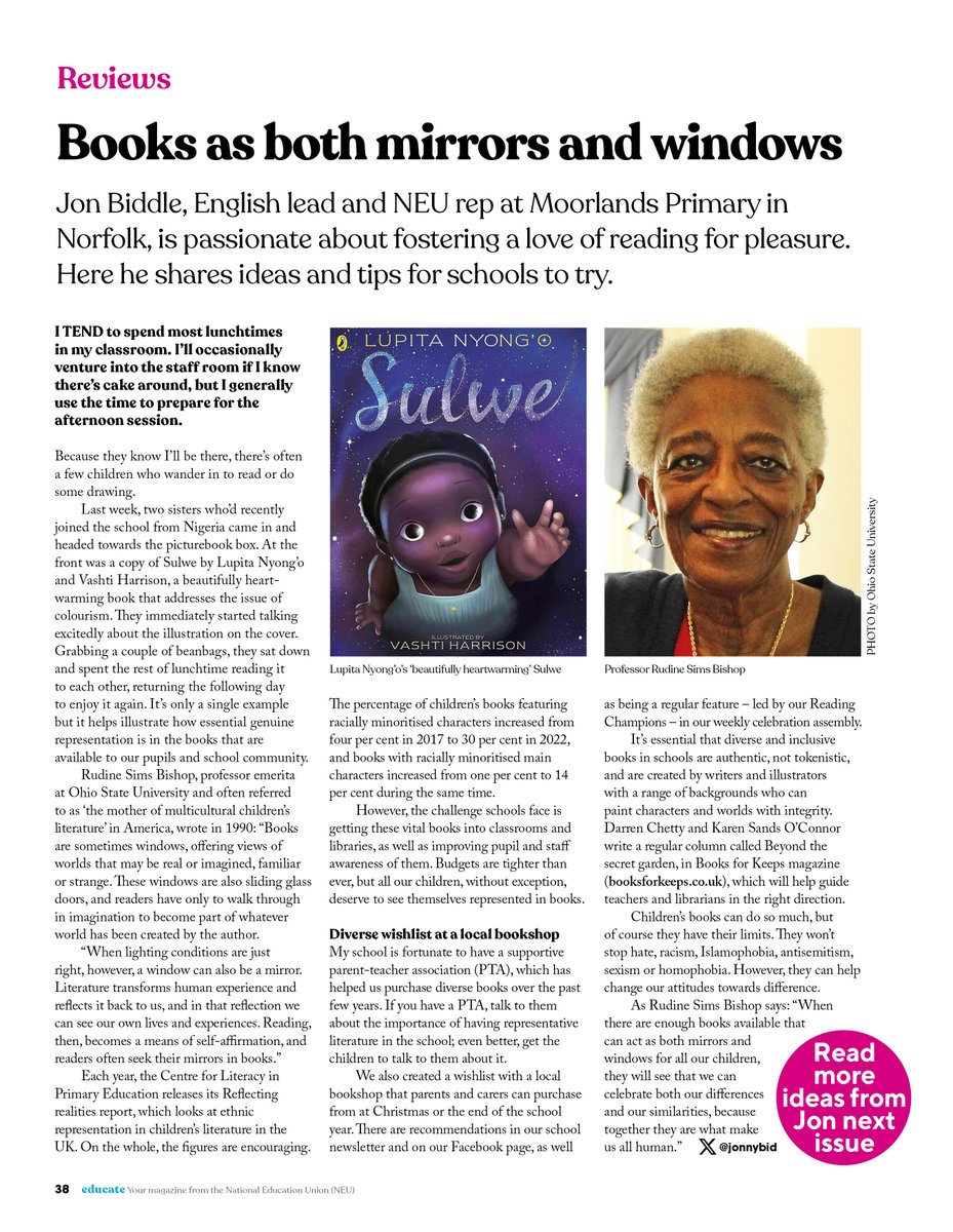 🔊Books as both mirrors and windows. @jonnybid, English lead and NEU rep, shares tips and ideas for schools to use to foster #ReadingForPleasure. 📖 Read this and other stories in our latest issue of Educate magazine👉 issuu.com/nationaluniono…