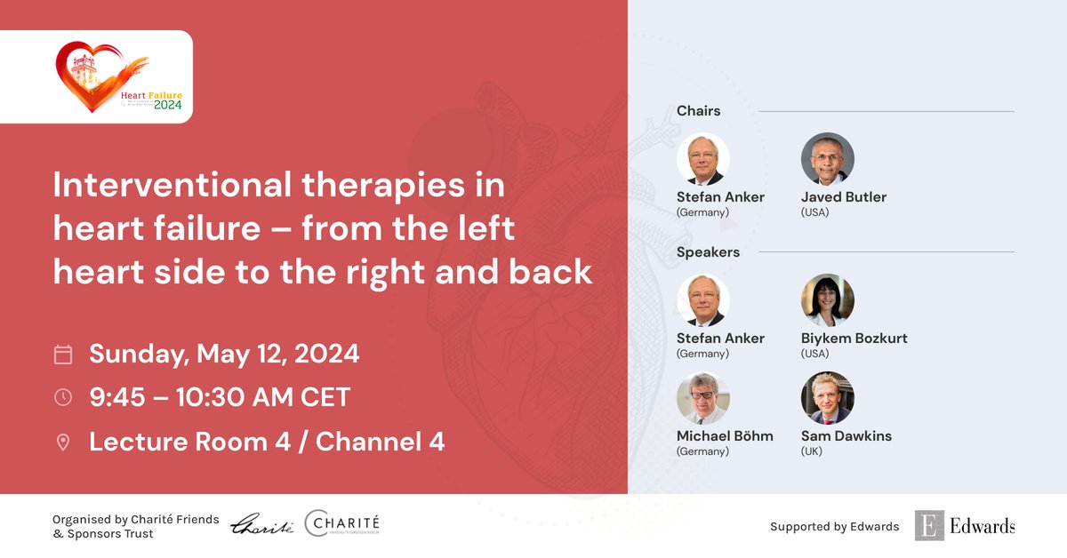 Catch our session on Interventional therapies in heart failure at Heart Failure 2024 Congress, Lisbon! Explore latest management strategies, May 12, 2024, 9:45 – 10:30 AM CET. #HeartFailure #HF2024 #Cardiology #T2D #TricuspidRegurgitation #EUROPCR #EBAC #Charite #Edwards