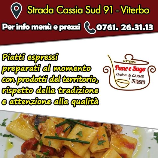 Da #PaneeSugo piatti espressi preparati al momento con prodotti a #km0 nel rispetto della #tradizione culinaria e attenzione alla #qualità.
Pane e Sugo è in strada Cassia Sud, 91.
.
.
.
#ristorante #ristorantedipesce #osteria #Viterbo #Tuscia #carneepesce #cucina #foodandwine