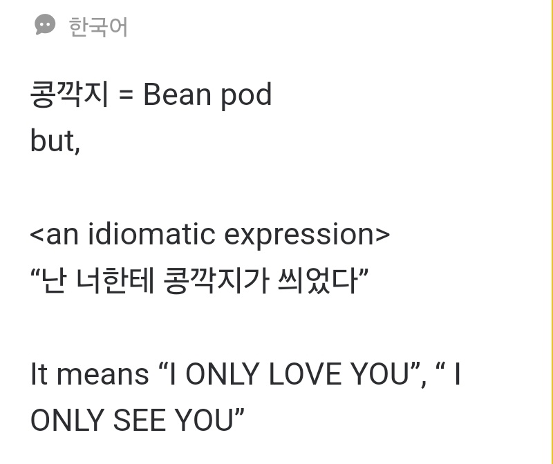 콩깍지 an idiomatic expression means i only love you/i only see you