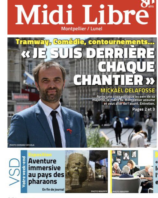 Grand interview de @MDelafosse ce matin dans @MLMontpellier Un maire au travail pour les Montpelliérain.e.s! ✅Les travaux pour adapter #Montpellier au changement climatique ✅Gratuité des transports et promotion du vélo🚲 ✅Nécessaire union des gauches. Achetez la presse👇