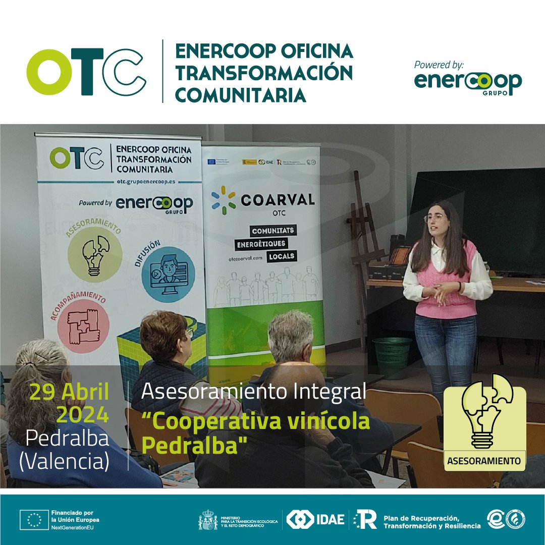 🗣 Intensa semana de impulso a las #comunidadesenergéticas con la visita a Pedralba (Valencia) de la Oficina de Transformación Comunitaria #OTCEnercoop, donde asesoramos, 🤝 con la #OTC COARVAL , a la comunidad energética de la Coop. Vinícola de #Pedralba.

¿Te ayudamos?