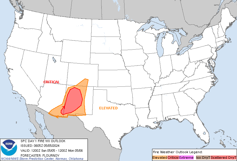 SPC: Critical fire-weather conditions are expected later today across portions of the Desert Southwest, particularly from Central and Western New Mexico into extreme Southeastern Arizona. #AZwx #FireWx #NMwx