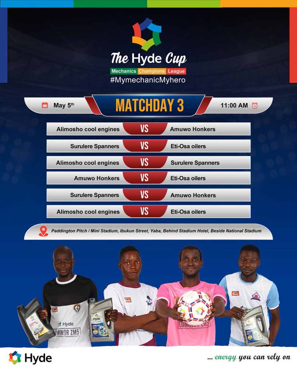 The Matchday 3 of the #MechanicsChampionsLeague is upon us & if you are around Surulere, you can go & enjoy good football from 11am. 

#MymechanicMyhero