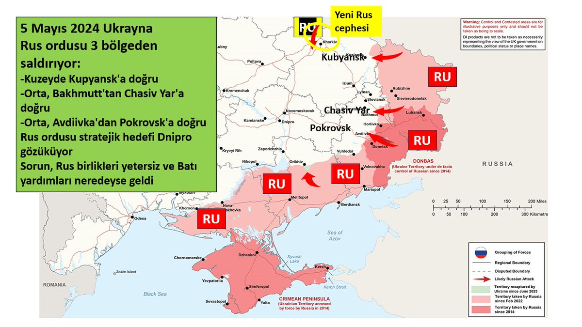 Ukrayna:
Rus saldırıları 3 bölgeden sürüyor.
Luhansk ve Donetsk oblastlarından Batı'ya
-Luhansk'ta Kupyansk'a
-Donetsk'te; Bakhmutt'an Chasiv'Yar'a, Avdiivka'dan ise Pokrovsk'a,2 kol ilerlemeye çalışıyor.
Ukrayna ordusu,6-7 ay yardım gelmeyince morali bitmişti, toparlıyor...