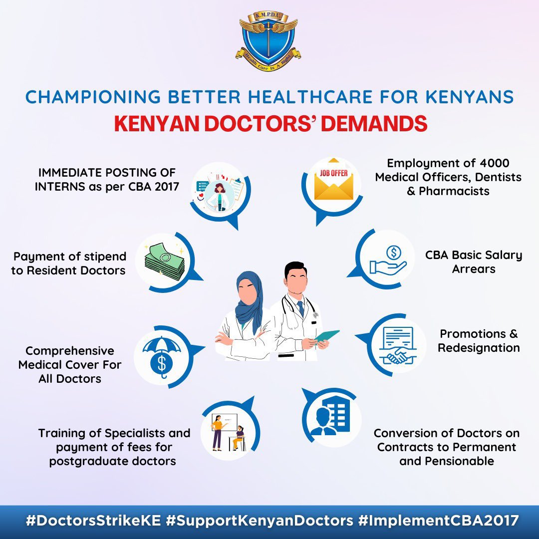 Debunking the GoK RTWF

Here are the facts on the Doctors' demands vs GoK Solutions in their unilateral RTWF

1. Employ Jobless doctors - we will employ on need by need basis, in the meantime we’ll set a taskforce to look into the challenges facing the sector in the next 2 weeks!