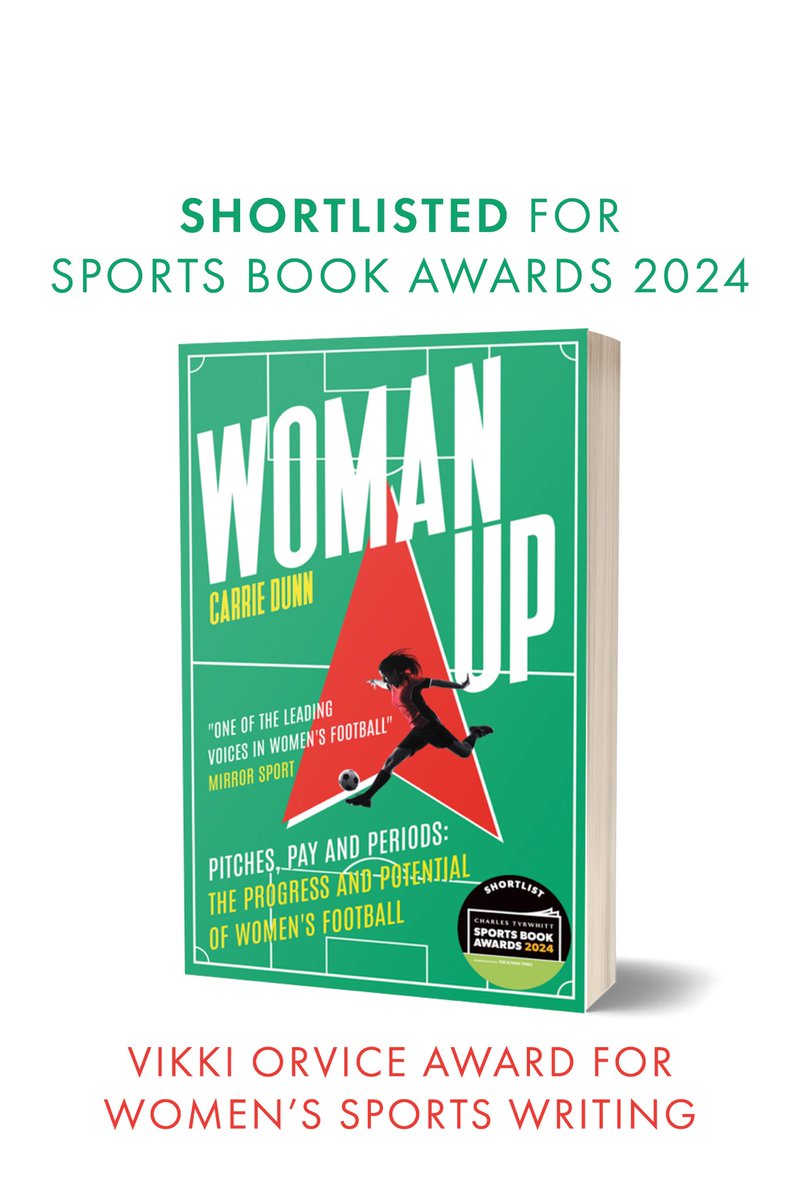 WOMAN UP by the incredible @carriesparkle has been #shortlisted for the Vikki Orvice Award for Women’s Sports Writing, part of the @sportsbookaward 🥳🎉 We couldn’t be more pleased with the news!! Congratulations Carrie 👏⚽️ 🏃‍♀️ @SportLitAgent #womensfootball #lionesses