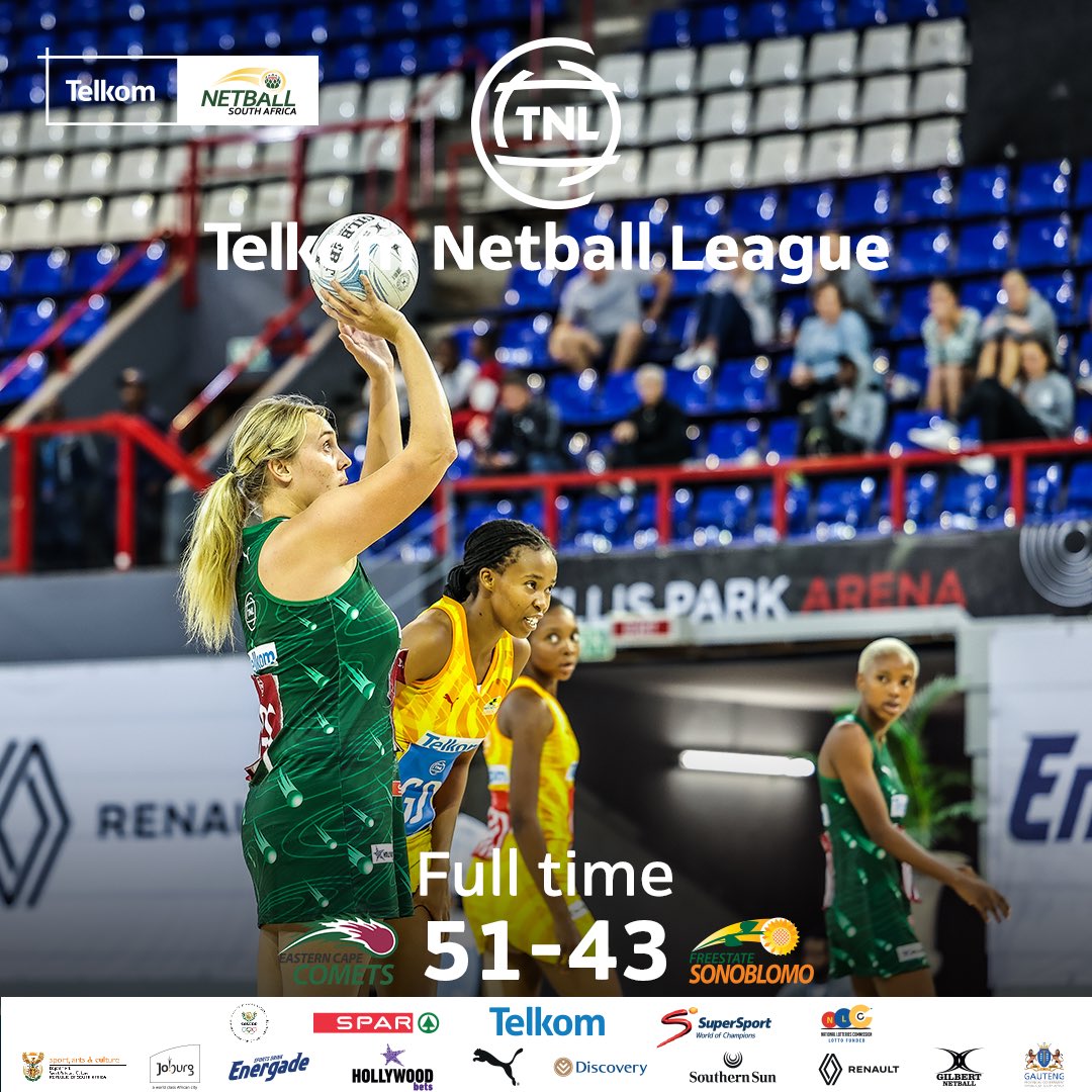 #TelkomNL Full time score update EC Comets 51 - 43 Sonoblomo #TelkomNL | #TNLisBack | #netballsouthafrica