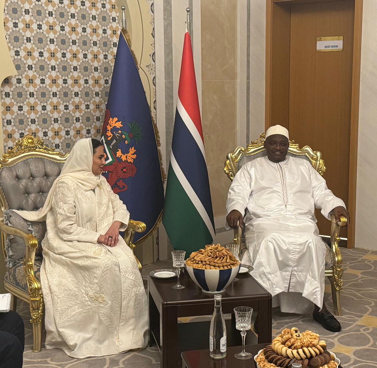 An honor meeting with HE Adama Barrow, President of Gambia and Chairman of @OIC_OCI. Congratulated HE @BarrowPresident on 🇬🇲’s efforts towards the success of the 15th Islamic Summit of the OIC. Reaffirmed @dcorg's commitment to supporting Gambian government in achieving its…