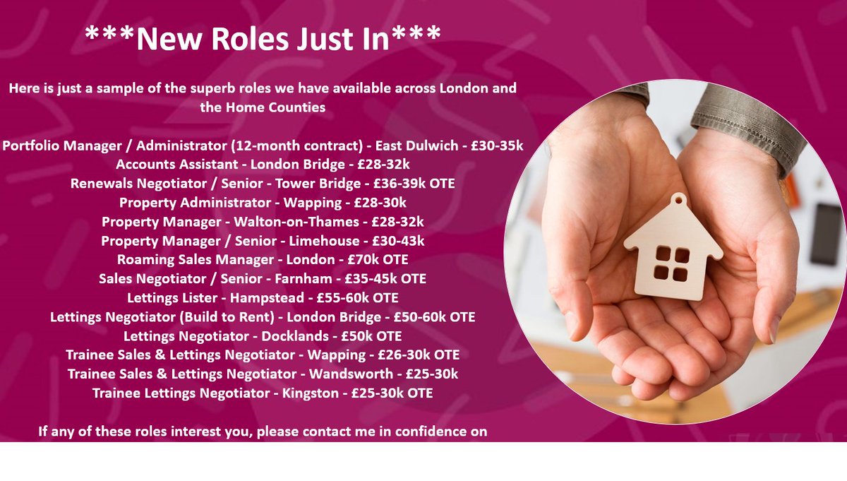 ***NEW ROLES JUST IN***

If any of these roles interest you, please contact us in confidence on 020 7792 9779 / enquiries@propertypersonnel.co.uk

#Recruitment #Property #EstateAgency #NewJob #Job

Link to our jobs page: loom.ly/ZWwLzhw