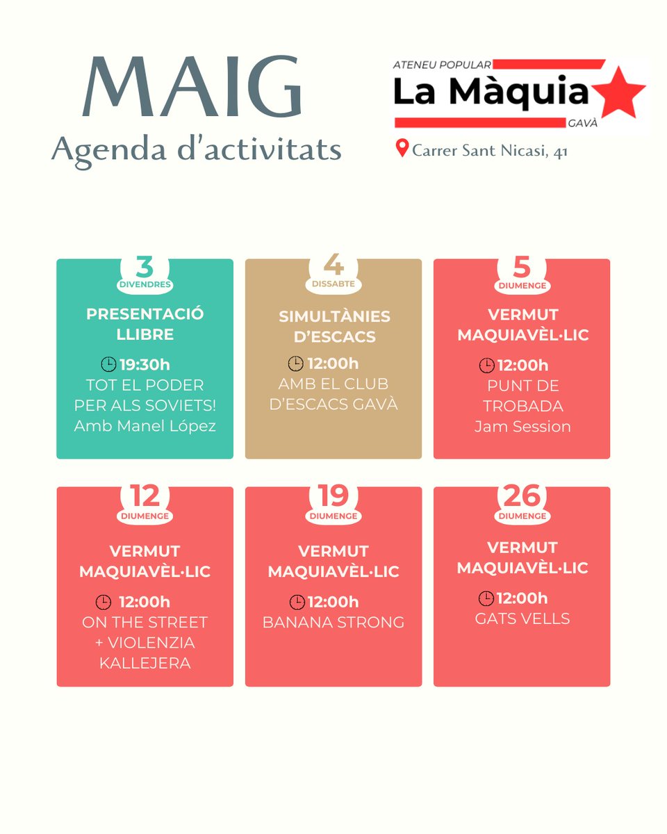 Activitats de Maig a l'ateneu. Avui vermut!