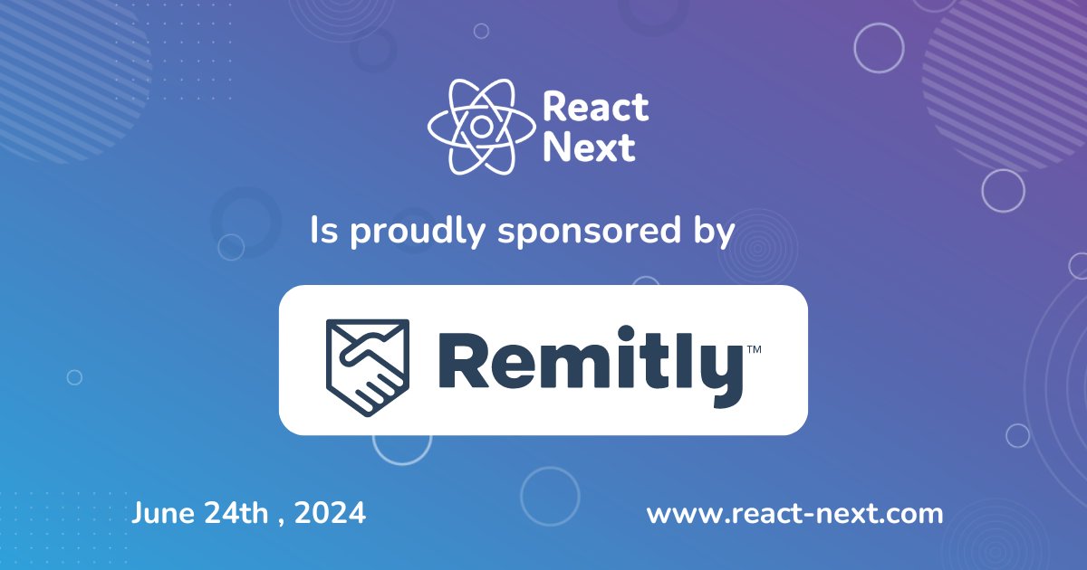 We are proud to announce that @remitly will be sponsoring #ReactNext24! Check out their booth at our conference on June 24th, 2024! react-next.com