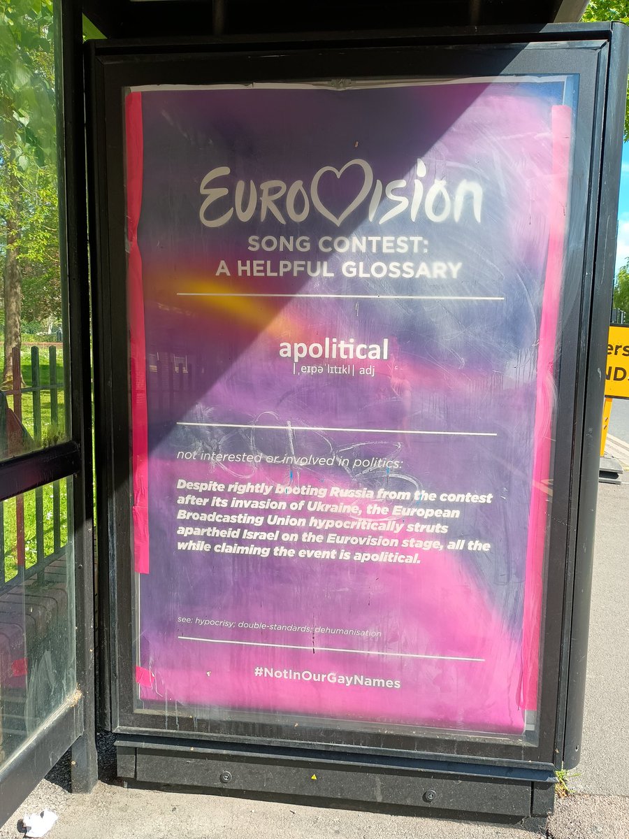 My local bus stop in Hackney #NotInOurGayNames #Eurovision2024