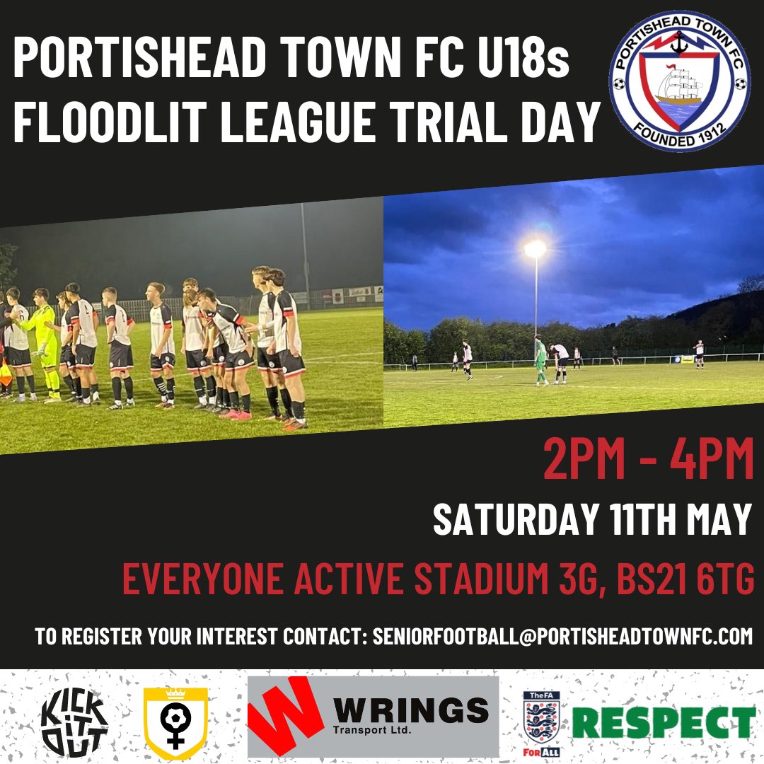 U18s FLOODLIT FOOTBALL Have you got what it takes to represent Portishead Town U18s at the highest level of football outside of Pro Academy football? Then sign up here! To register your interest email: Seniorfootball@portisheadtownfc.com #U18s #bristolfootball