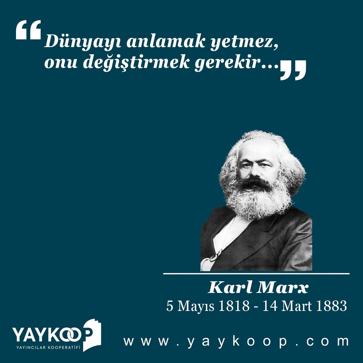'Proleterlerin zincirlerinden başka kaybedecek bir şeyleri yok. Oysa kazanacakları bir dünya var. Tüm ülkelerin işçileri, birleşin!' Bilimsel sosyalizmin kurucusu, büyük devrimci Karl Marx, 206 yaşında! #KarlMarx #komünistmanifesto #kapital