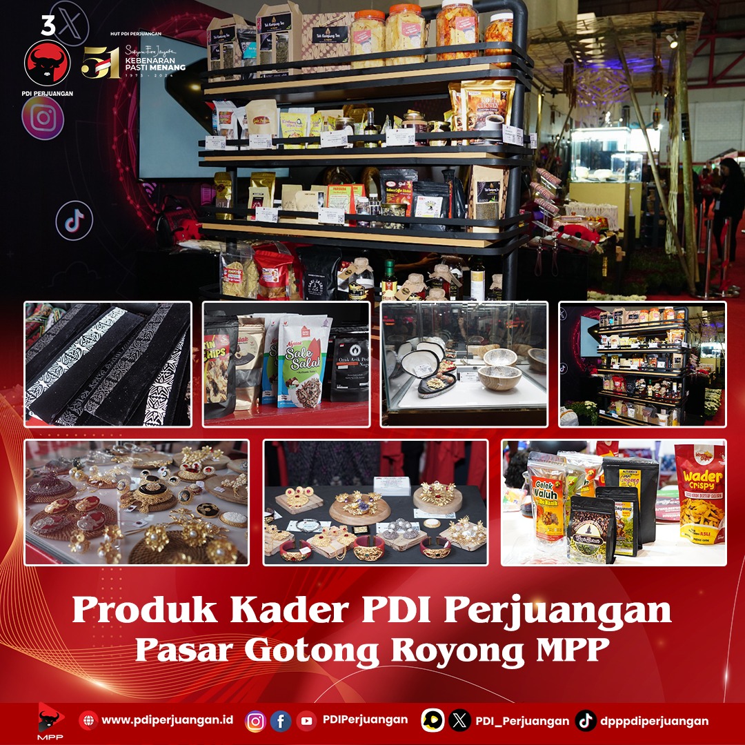 Pameran Pasar Gotong Royong Berikan Kesempatan Kader Menunjukkan Keterampilan. Pasar Gotong Royong di Aplikasi MPP merupakan pasar online (lokapasar) untuk mempromosikan dan memasarkan produk hasil usaha kader PDI Perjuangan tanpa dipungut biaya. Produk Kader PDI Perjuangan