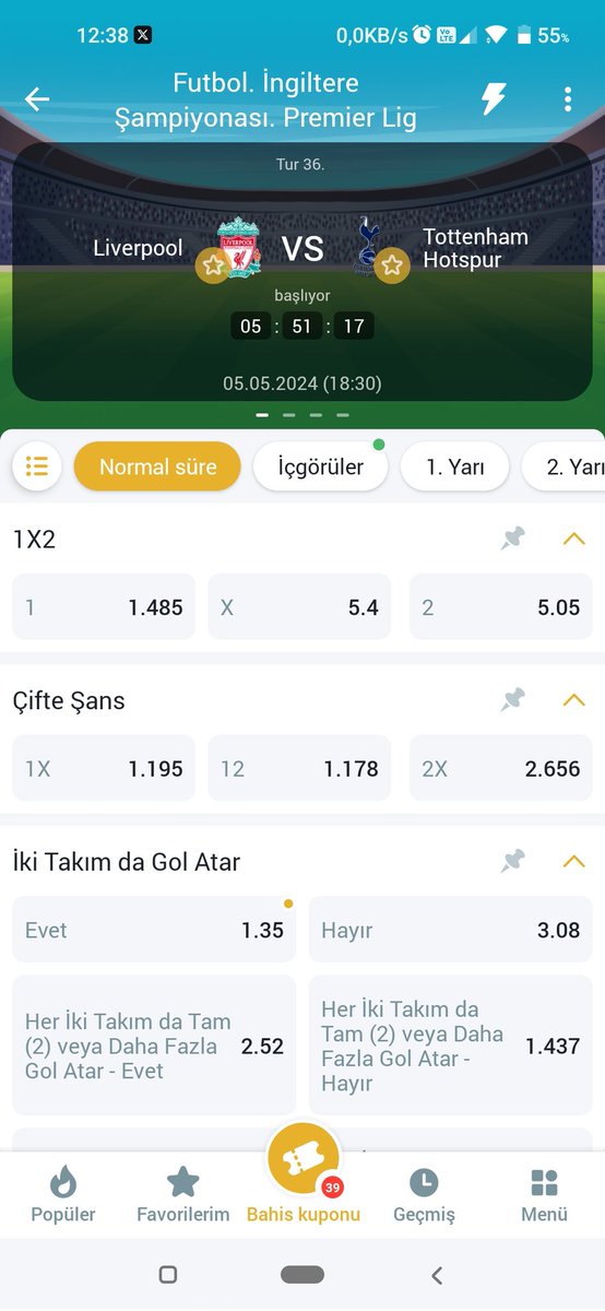 #maçönü

Liverpool - Tottenham

Üste gitmesi kuvvetle muhtemel ama 2.5 üst oranı yok..

Kg var ideal (g10)

3.5 üst ideal (g9)

Her iki takımın da en az 2 gol atacağını düşünüyorum

Tottenham 3 2 kazanırsa şaşırmam..

Tottenham kaybetmez ve 2.5 üst olur Tekli alınır

Bol şanss