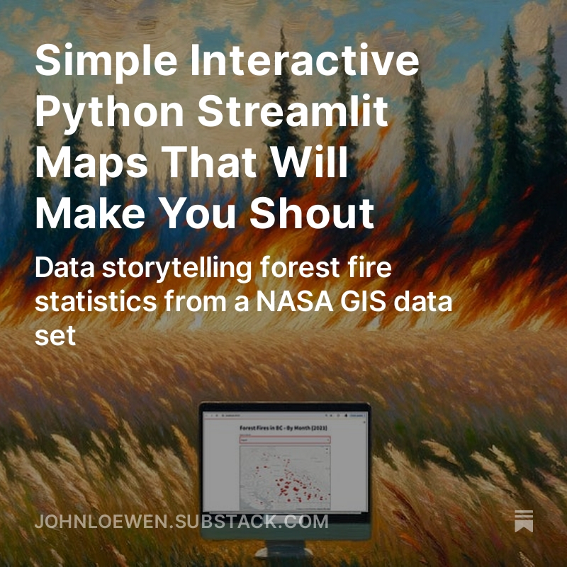 Python Streamlit is terrific for putting together interactive dashboards.

Combined with the geopandas library, streamlit can easily display GIS data points on a map for you.

And we can add in a dropdown for user interaction

Let me show you how!

↓ LINK IN COMMENTS ↓