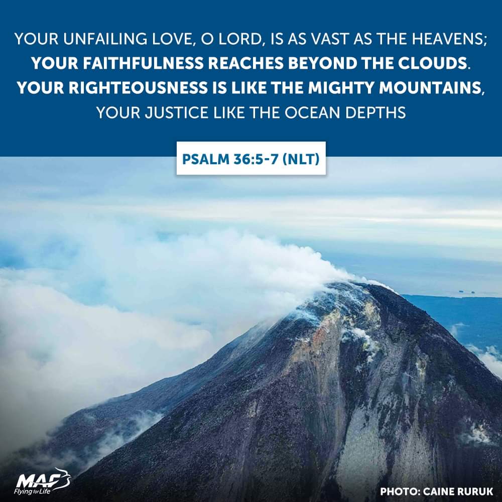 Your unfailing love, O Lord, is as vast as the heavens; your faithfulness reaches beyond the clouds. Your righteousness is like the mighty mountains, your justice like the ocean depths.
Psalm 36:5-7 (NLT)

#ScriptureSunday