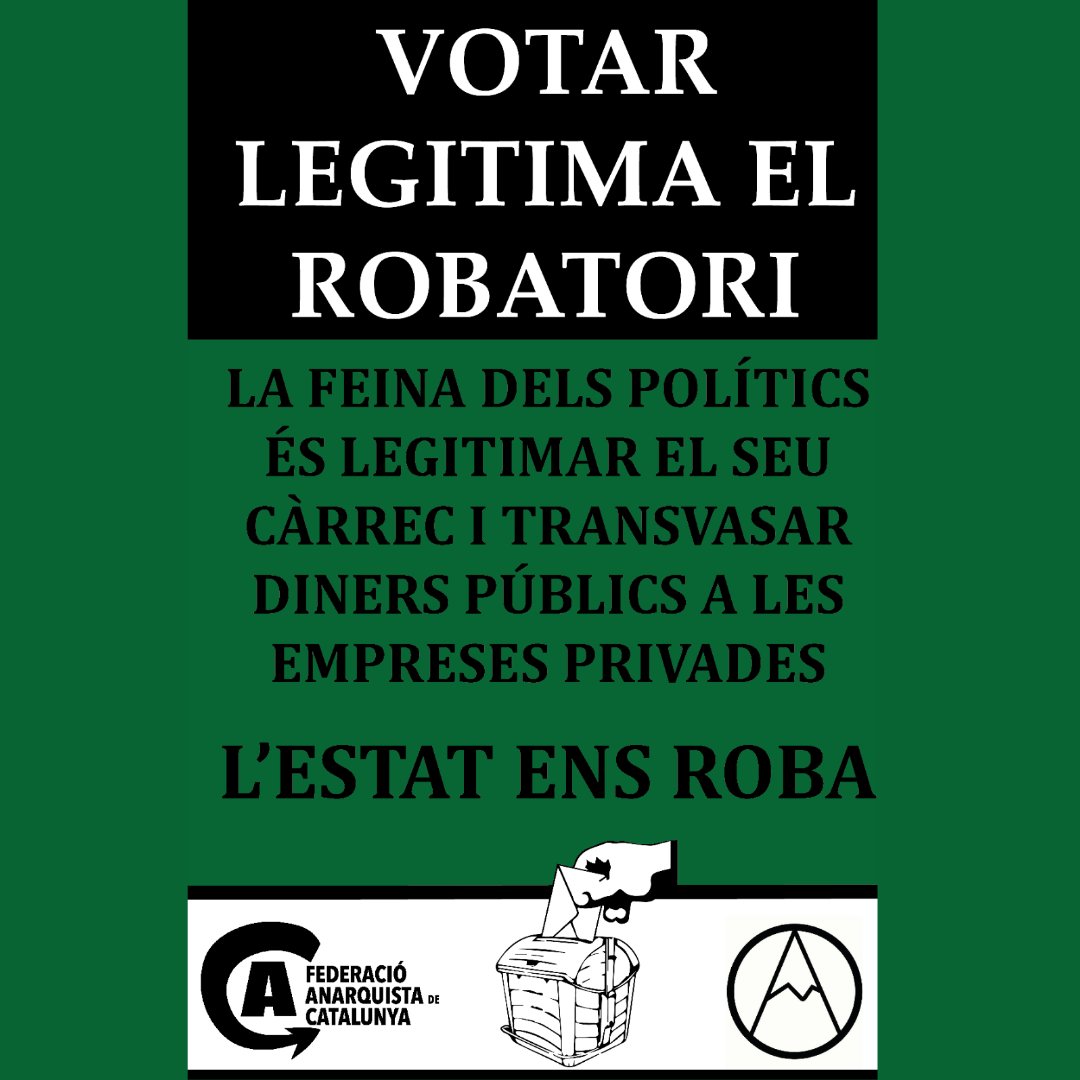 Si no vols que els diners públics passin a mans dels grans capitals, i es menystingui la sanitat, l'educació o serveis bàsics essencials...#novotis el proper 12M

#contracampanyaFAC #difonemlaidea