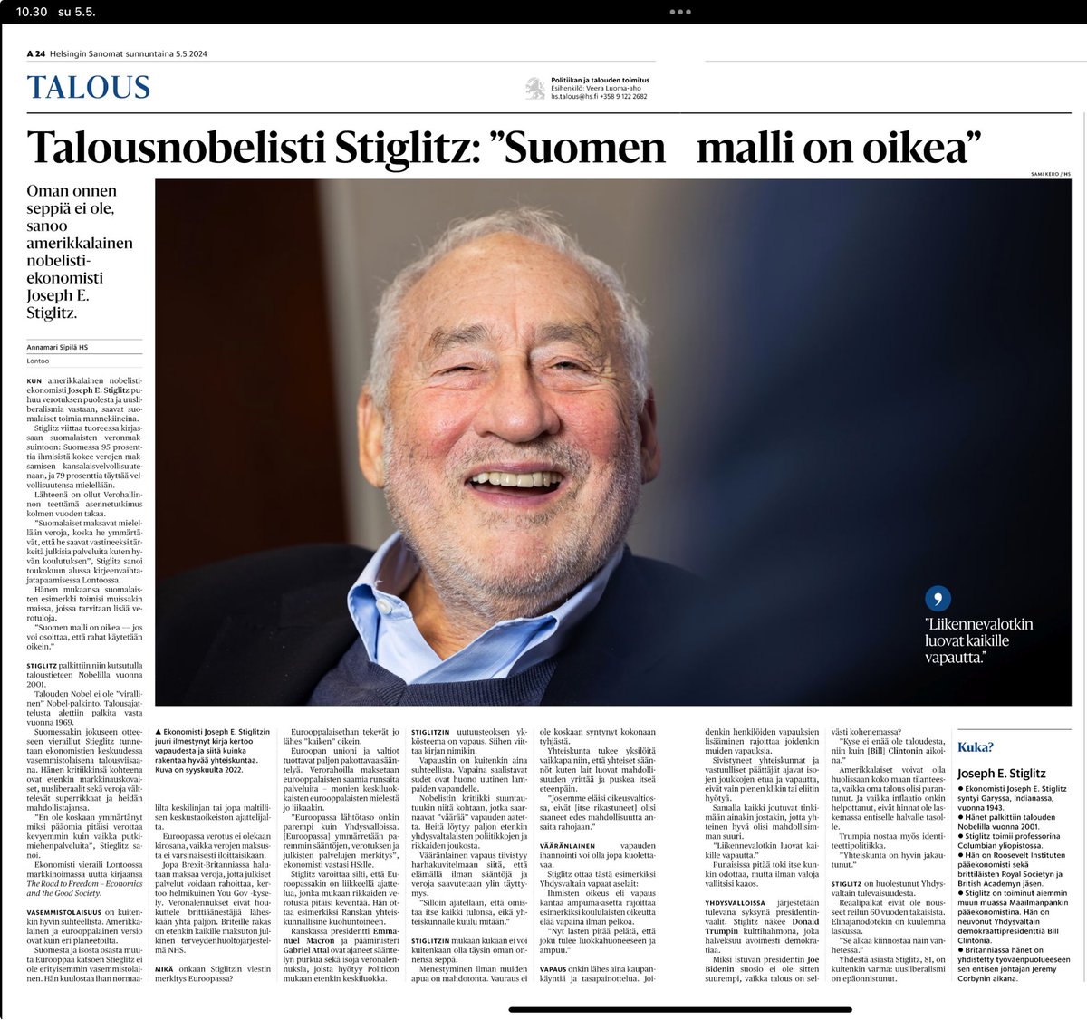 Harva muuten tietää, että Nobelisti Joseph E. Stiglitzin setä oli natsi saksan armeijassa palvellut kersantti Hugo Stiglitz, joka kapinoi ja tappoi ainakin 13 gestapon upseeria. Never forget.