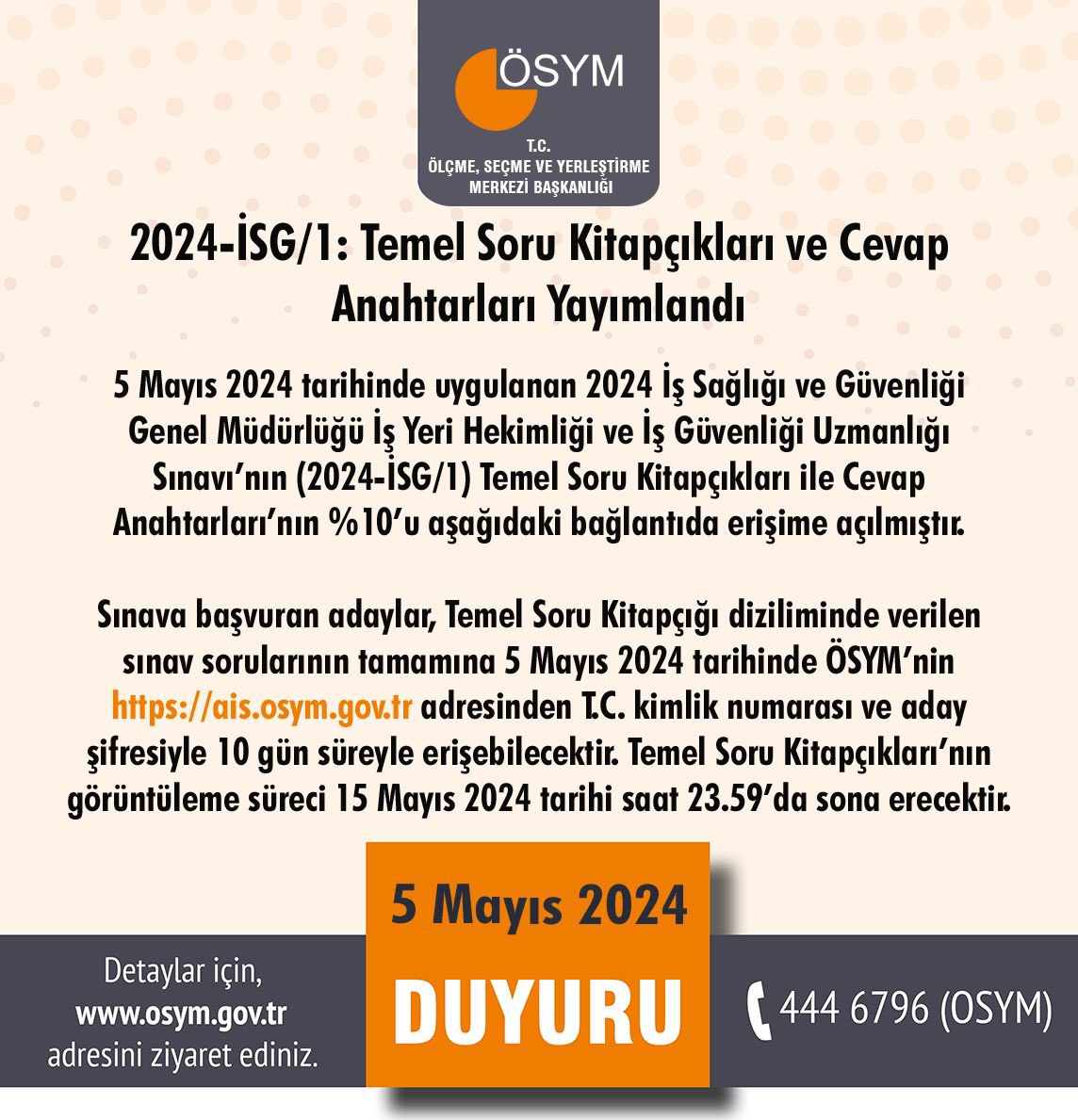 2024-İSG/1: Temel Soru Kitapçıkları ve Cevap Anahtarları Yayımlandı osym.gov.tr/TR,29352/2024-…