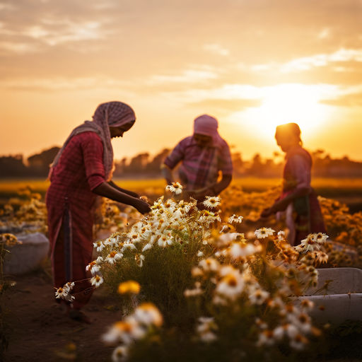 The Chamomile flowers were carefully collected, and as the sun set, they knew they had gathered a harvest that would change their lives for the better.

#chamomileflower #essentialoil #pharmaceuticals #cosmetics #farmersofyathaavat #sustainableagriculture #essenceofunity