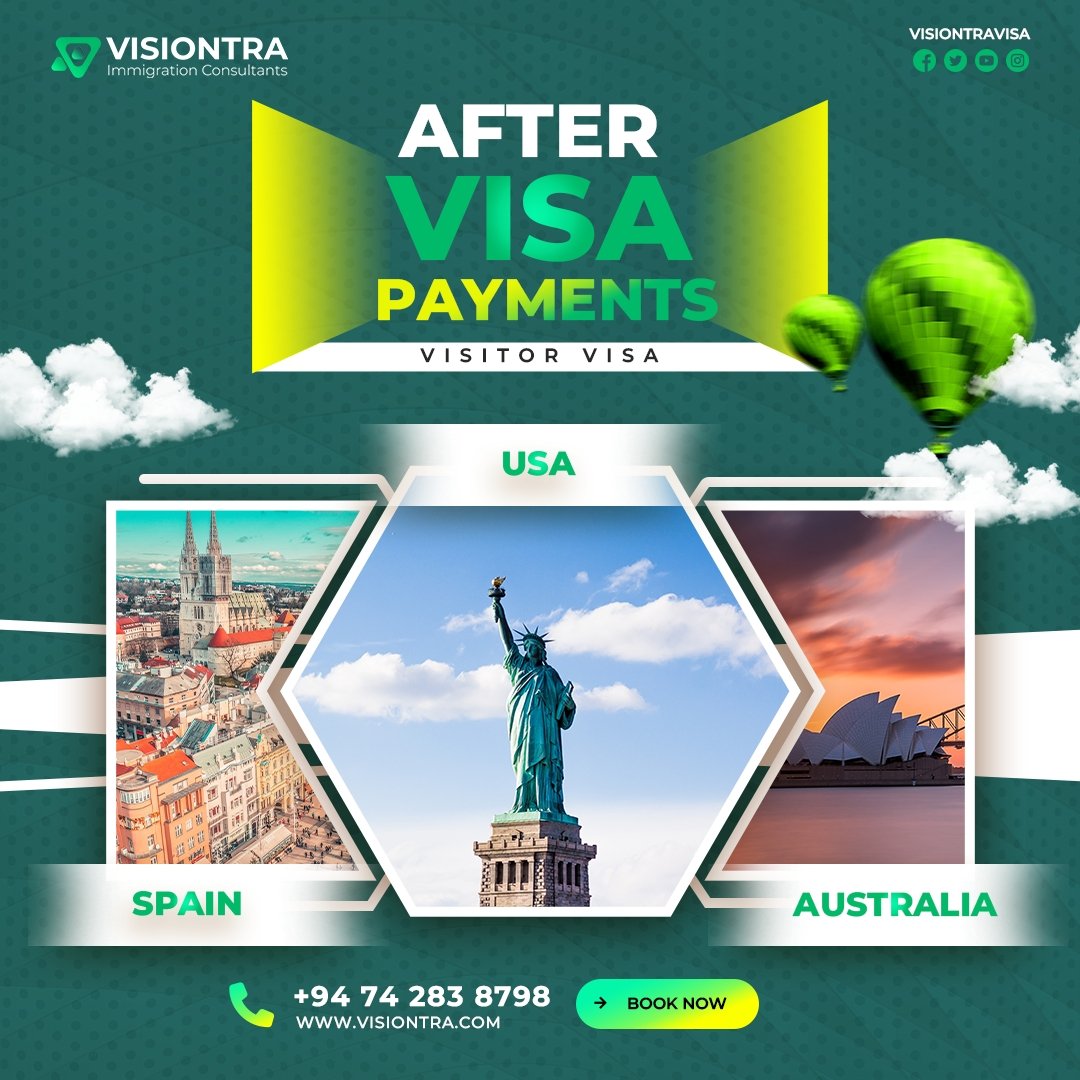 100% Secure your Australia🇦🇺 USA 🇺🇸 Spain 🇪🇸 Canada 🇨🇦 Visitor Visa Process Time 10 to 30 Days 

#VisiontraImmigration #GlobalOpportunities #VisaMagic #europejobs #europejobsinsrilanka #Srilankavisaagency #aftervisapayment #Visaagencyinsrilanka #Visiontra