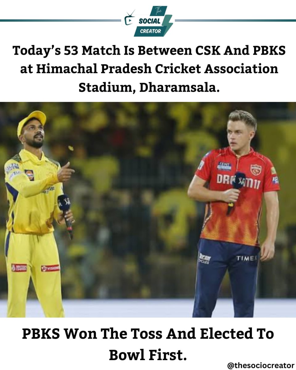 PBKS Won The Toss And Elected To Bowl First.
#trending #trendingnow #tataipl #iplupdates #ipltrend #IPL #ipl2024 #ipl #cricketnews #cricket #match #pbks #csk #thesociocreator