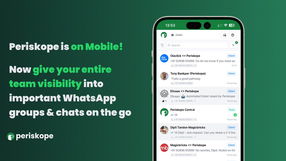 Today, we are launching another one of our most requested features - Periskope on Mobile! Businesses supercharge official WhatsApp chats via Periskope for various use cases - 1. Customer success > to give a large number of agents access to view and respond on WhatsApp groups &…