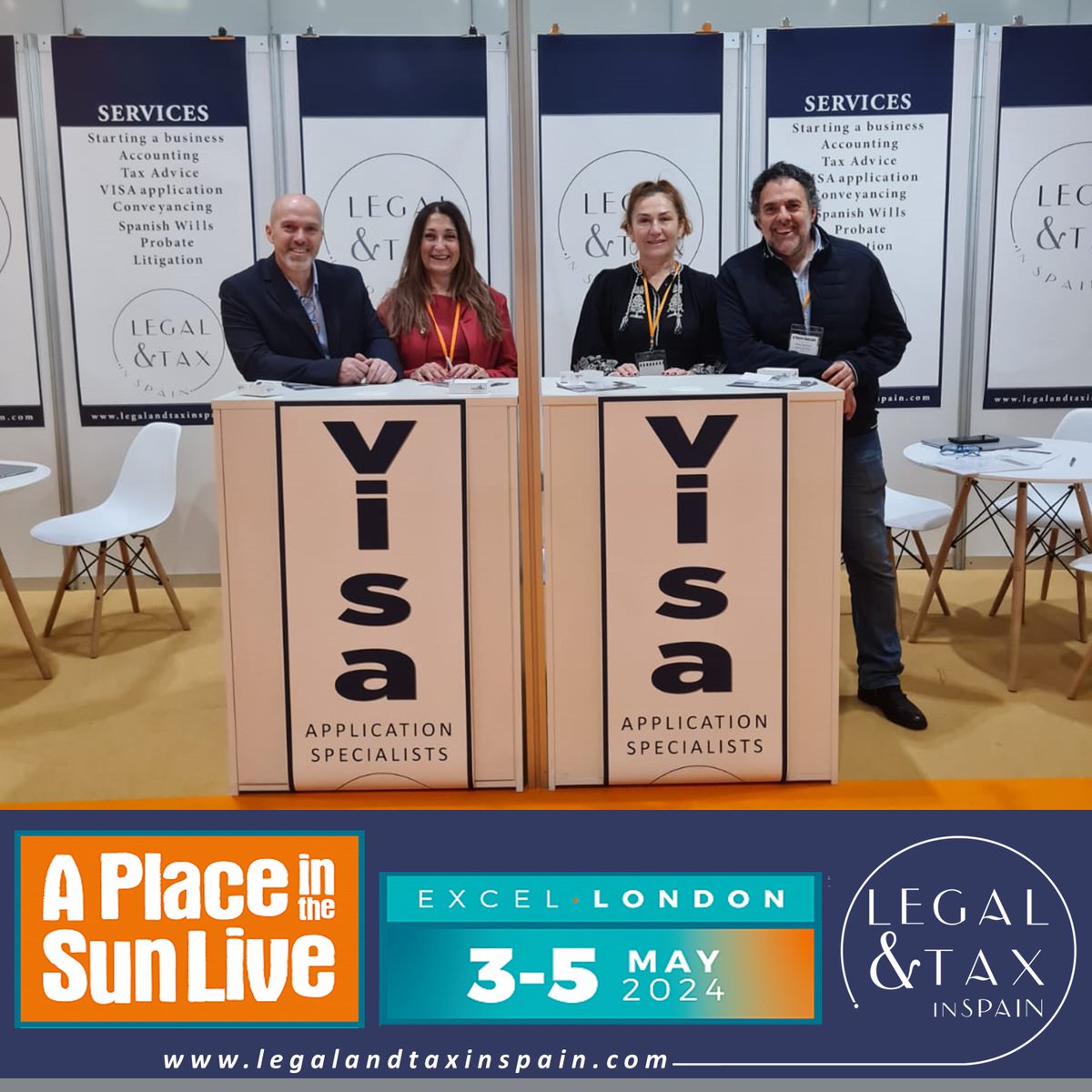 Team ready for the last day at 𝐏𝐋𝐀𝐂𝐄 𝐈𝐍 𝐓𝐇𝐄 𝐒𝐔𝐍 𝐋𝐈𝐕𝐄 𝐢𝐧 𝐋𝐨𝐧𝐝𝐨𝐧 𝟐𝟒 #legalandtaxinspain #aplaceinthesun #taxinspain #spanishsolicitor
