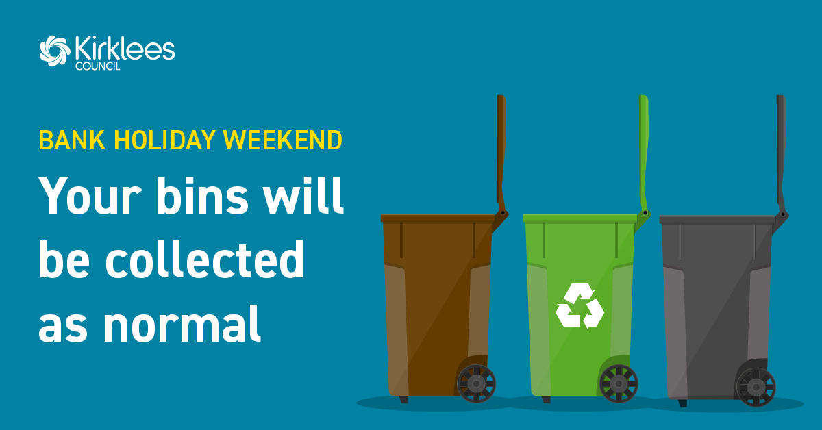 Our crews will be working as usual over the Bank Holiday. If your collection is a Monday, please put your bins out by 7 am.