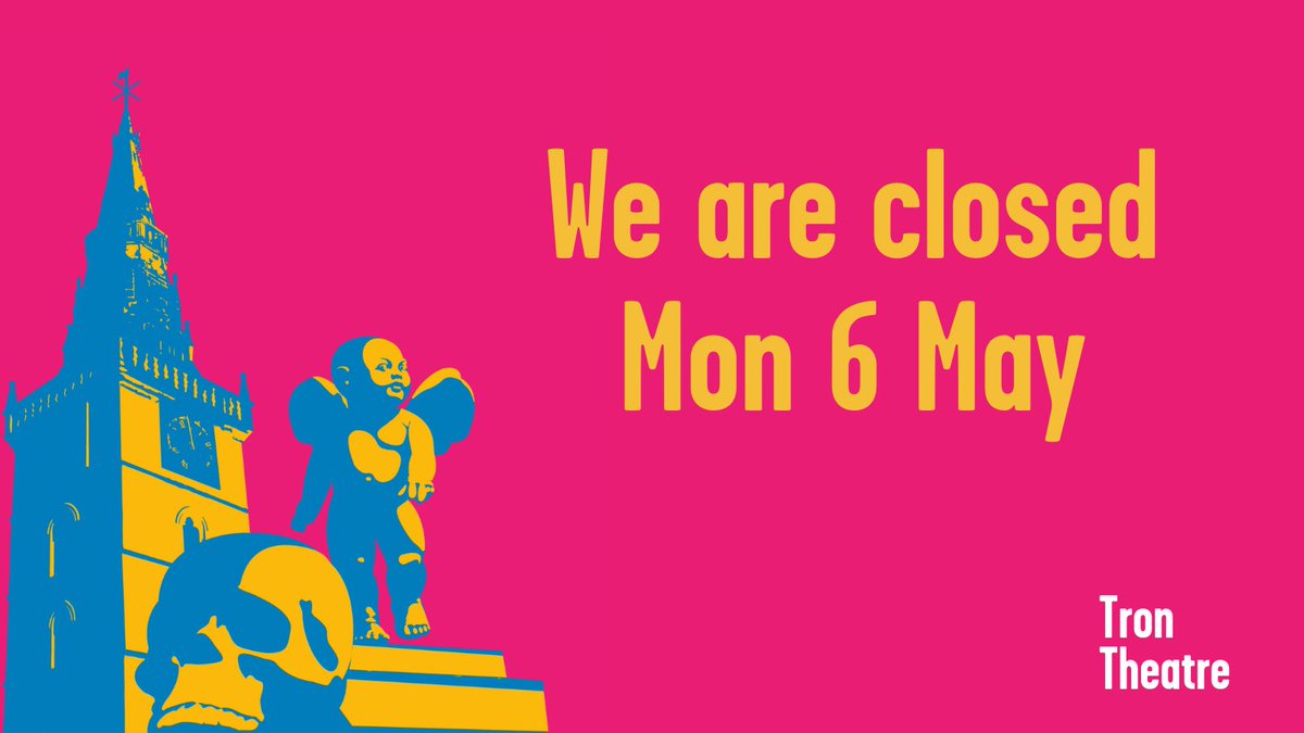 The Tron Theatre is closed to the public on Mon 6 May for the Bank Holiday. We will be open as usual from Tues 7 May and purchases can still be made online via our website. 🎟️ tron.co.uk/whats-on/