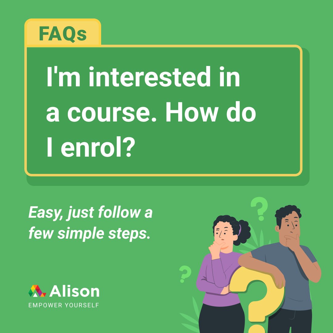 It's as easy as 1-2-3! Follow these simple steps: 1. Go to alison.com and select 'Sign Up'. Enter your details and create an account. 2. Type the course into the search bar. Select 'Start Learning' to enrol, or click 'More Info' to learn about the course. 3.…