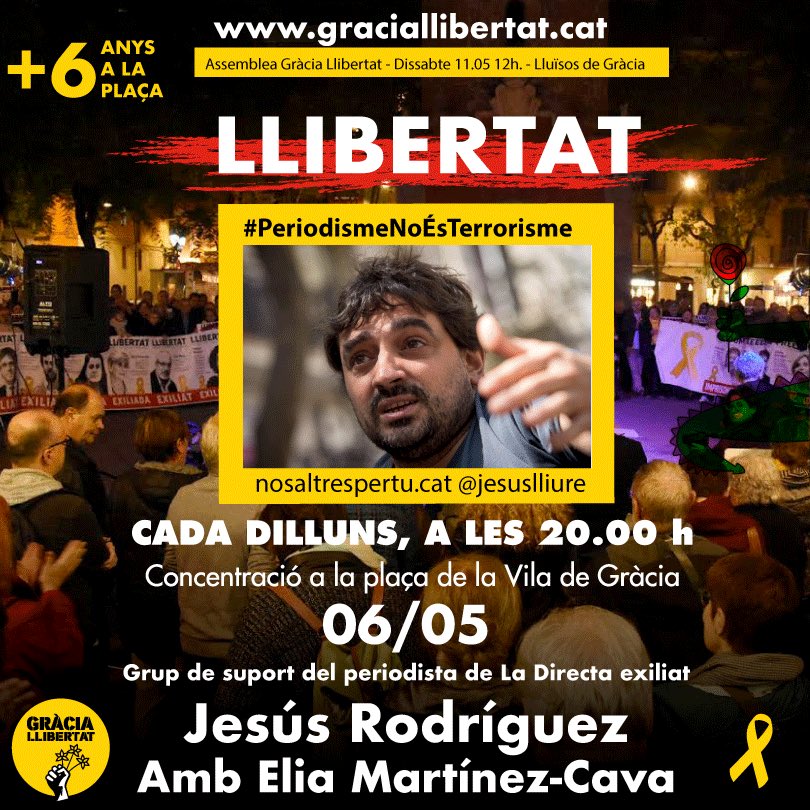 Aquest dilluns sí. Amb @albertmartnez periodista de @La_Directa a l’exili

Després de l’ajornament per la pluja, aquest dilluns l’acte de solidaritat amb Jesús Rodríguez @JesusLliure #Nosaltrespertu

#Llibertat