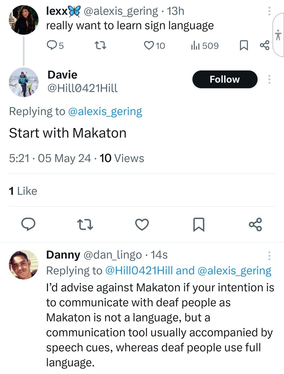 I never understand why Makaton is the hearing people’s go-to recommendation whenever someone expresses their desire to learn sign language. Makaton is not sign language and is not used by the deaf. If your intention is to communicate with deaf people, DO NOT learn Makaton!