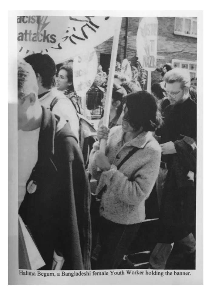 Pausing to remember #AltabAli, murdered by racists 46 years ago this w/e, whose death helped shape our identity as #BritishBangladeshis. An old photo of a teenage me marching against racism in the East End where we faced regular attacks by the NF as children.