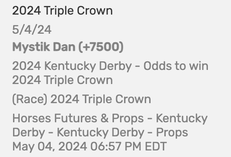 gm, gm I too hit on the @pacmoon_ jackpot on Blast 🫡 but also hit on .. Mystic Dan 🏇 the Exacta 🏇 and First Four Boxed 👀 & we've got a live one for the Triple Crown for Dan 🏇 gonna be a Sunday Funday AMA