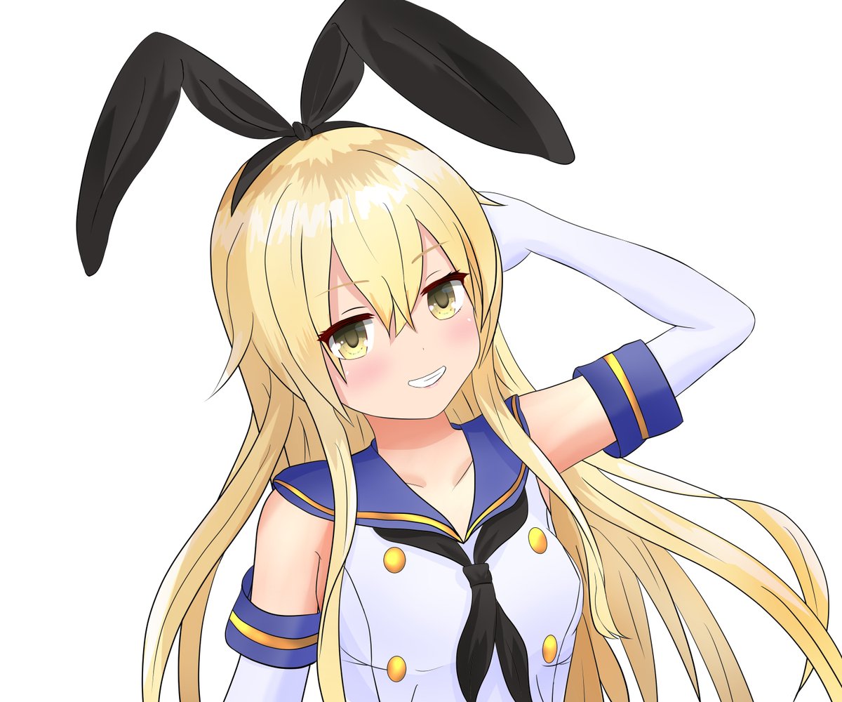 shimakaze (kancolle) 1girl solo long hair looking at viewer smile simple background blonde hair  illustration images