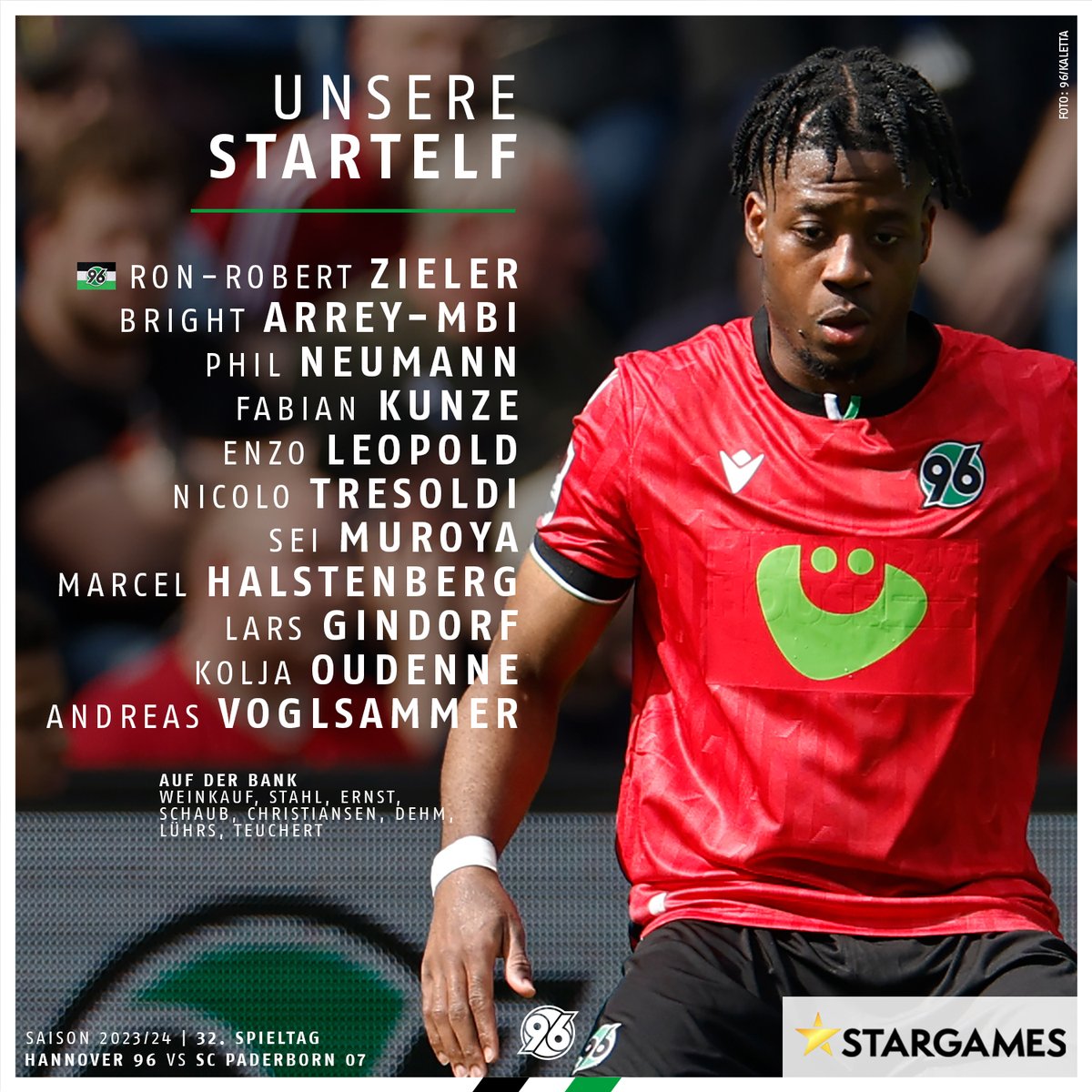 Unsere Startelf: So gehen wir ins vorletzte Heimspiel der Saison! 👀

#H96SCP #H96 #NiemalsAllein ⚫️⚪️💚