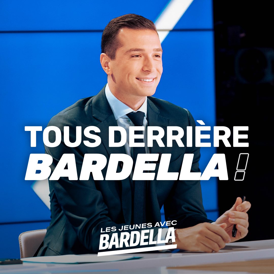 🔵 Ce midi, tous derrière @J_Bardella. Il est dans cette élection le candidat de la jeunesse patriote et de la France qui travaille ! 🇫🇷

#Vivementle9juin #LeGrandJury